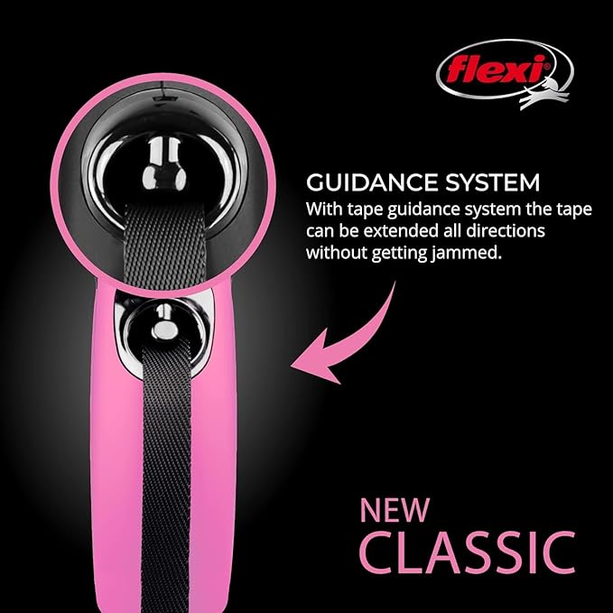 FLEXI® Classic XS Tape Retractable Dog Leash (Pink)-10 ft for Extra Small, Tiny Dogs up to 26 lbs| Ultra Compact Pocket-Size, 3-Finger Grip, German Quality| Tangle-Free, One-Hand Brake, Pause & Lock