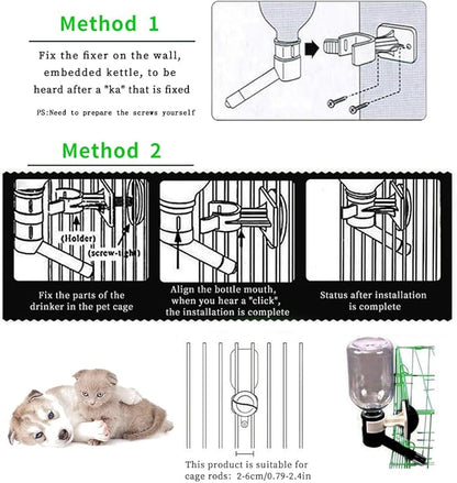 Andiker No-Drip Dog Water Dispenser Bottle-Dog Kennel Cage Water Dispenser Water Drinker Kettle for Pets can be Raised and Lowered Drinking Water Feeding Cage Water Bottle for Dogs (Black)