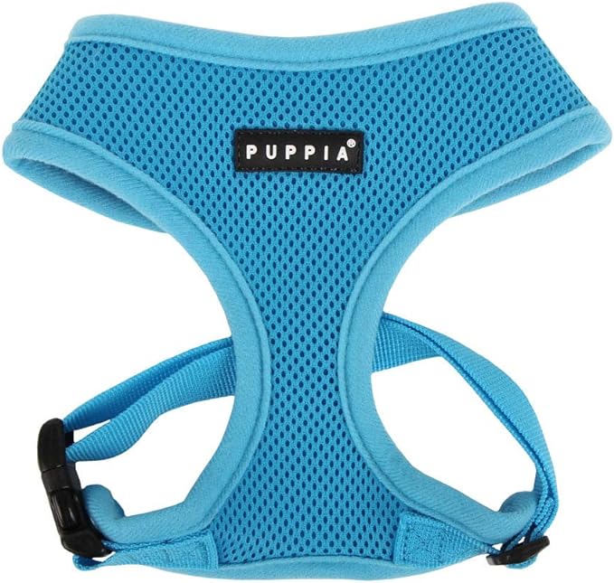 Puppia Soft Dog Harness No Choke Over-The-Head Triple Layered Breathable Mesh Adjustable Chest Belt and Quick-Release Buckle, Sky Blue, Small