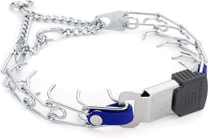 Herm Sprenger Chrome Plated Steel Dog Collar with Quick Release ClicLock Buckle and Biothane Insert Training Collar for Dogs Made in Germany (Blueberry Royal, 16in x 2.25mm(Neck Size up to 13-14in))