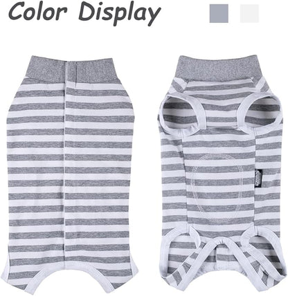 Dog Surgery Recovery Suit,Female Male Puppy Shirt,Dog Spay Neuter Onesie,E-Collar Cone Alternative,Abdominal Wound Protector,Prevent Licking Wound(Gray White Stripe-l)