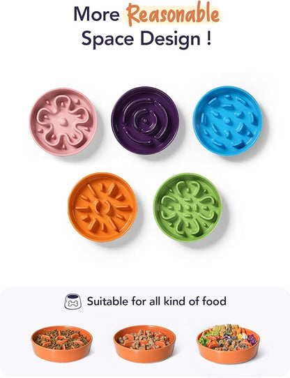 LE TAUCI Ceramic Slow Feeder Puzzle Bowl Elevated 3 Cup with Wooden Stand for Medium Large Dog, Fast Eater Slow Eating Food Bowl, Sun Orange