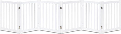 LZRS 6-Panel Extra-Wide Freestanding Wooden Dog Gate Indoor – 24”High Foldable Safety Pet Barrier for Doorways, Hallways, Kitchens, and Long Staircases, Durable Design fit Small to Medium Dogs, White