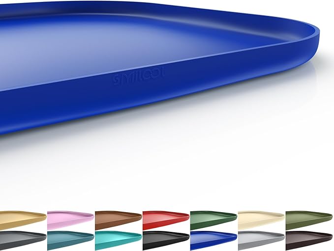 SMILOOL Silicone Pet Feeding Mat with Raised Edge for Food and Water, Dog Bowl Mats, Cat Bowls Placemat with High Lip for Floor Waterproof, Rubber Tray for Cats and Dogs 22 x 14 x0.8 Navy Blue