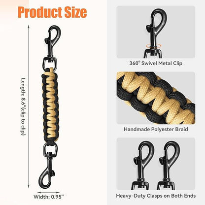 Dog Collar Safety Clip, Collar Companion, Handmade Backup Safety Strap, Double-Ended Clip Leash Connector, Suitable for Dog Harnesses, Prong, Pinch Collars (Black Gray + Black Gold, 2 Pack)