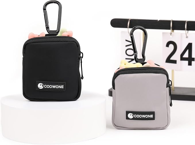 2 PCS Waterproof Small Dog Treat Bag for Leash, Hands Free Dog Walking Bag with Carabiner, Dog Poop Bag Holder for Pet Puppy Travel or Outdoor Use, Zipper Closure to Avoid Spilling
