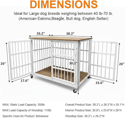 Boldbone 38 inch Dog Crate Furniture, Heavy Duty Dog Kennel Indoor for Large Dogs, Escape-Proof and Chew-Proof Wooden Dog Cage for high Anxiety Dog, Decorate House as TV Stand, End Table