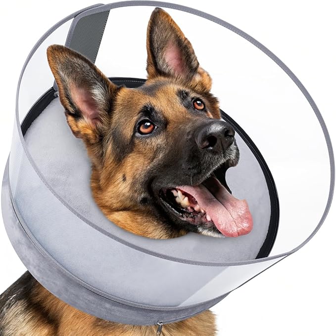 BARKLESS Dog Donut Collar, 2-in-1 Inflatable Dog Collars for After Surgery to Stop Licking Wounds, Patented Protective Donut Cone with Higher Shield for Large Pets (Grey, XL-Long)