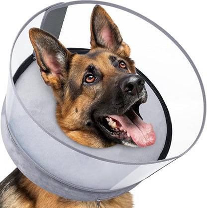 BARKLESS Dog Donut Collar, 2-in-1 Inflatable Dog Collars for After Surgery to Stop Licking Wounds, Patented Protective Donut Cone with Higher Shield for Large Pets (Grey, XL-Long)