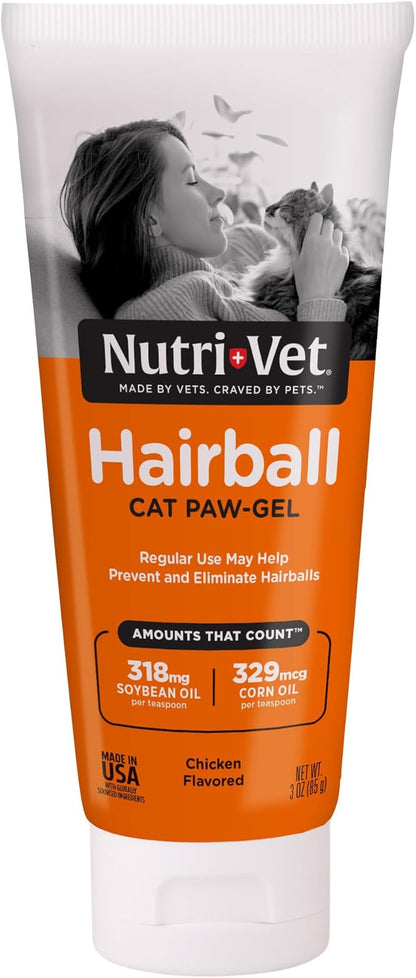 Nutri-Vet Hairball Paw Gel, Cat Hairball Remedy, Kitten Supplies, Hair Ball Relief for Cats, Grooming Aid, Fur Ball Remedy, Chicken Flavor, 3 oz