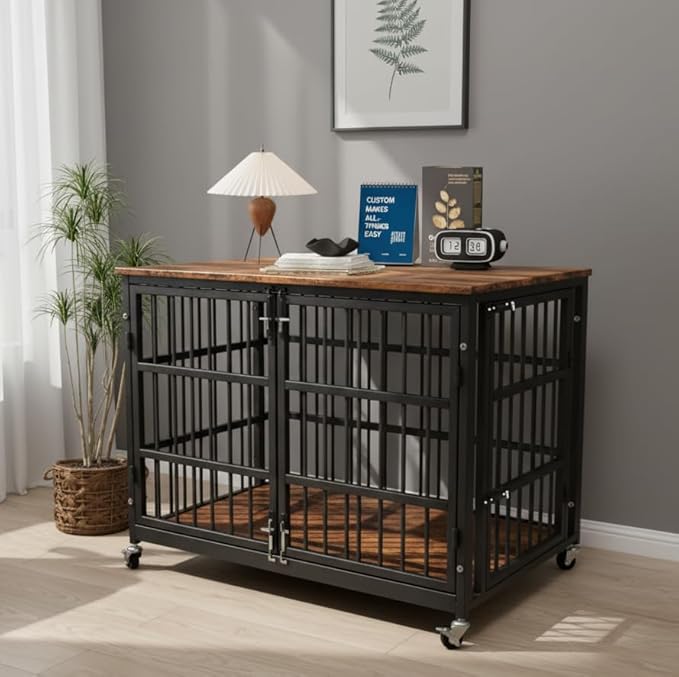 Boldbone 38 inch Dog Crate Furniture, Heavy Duty Dog Kennel Indoor for Large Dogs, Escape-Proof and Chew-Proof Wooden Dog Cage for high Anxiety Dog, Decorate House as TV Stand, End Table