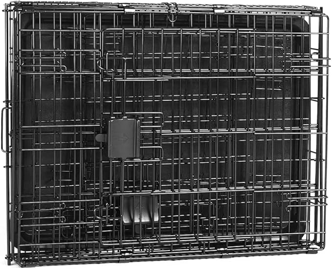 Amazon Basics Portable, Foldable Metal Wire Dog Crate with Removable Tray, Double Door, Divider Panel, 24" x 18" x 20", Black