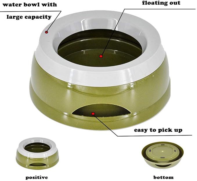 Love Dream No Spill Dog Water Bowl, No Drip Dog Slow Water Feeder No Slip Vehicle Carried Pet Water Dispenser 25 oz with Floating Disk Slow Drinking Bowl for Dogs Cats (Army Green)