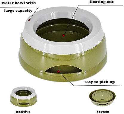 Love Dream No Spill Dog Water Bowl, No Drip Dog Slow Water Feeder No Slip Vehicle Carried Pet Water Dispenser 25 oz with Floating Disk Slow Drinking Bowl for Dogs Cats (Army Green)