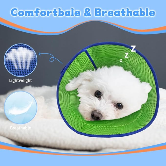 Inspack Soft Dog Cone Collar Alternative, E Cones for Small Dogs, Cats & Puppies to Stop Licking After Surgery, High-Density Fabric Comfortable Elizabethan Recovery Collar, Blue Pro, S
