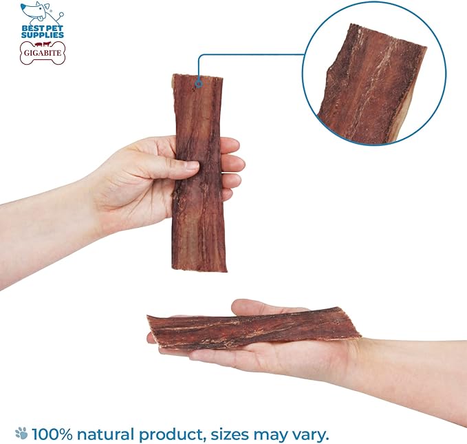 GigaBite Beef Esophagus Dog Treats - Natural Gullet Sticks for Dogs, High Protein Single Ingredient Dog Chews, Rawhide Free Dental Dog Treats for All Dog Breeds - Strips (6 Inch), Pack of 22