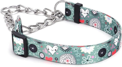 Martingale Dog Collar with Stainless Steel Chain - Limited Chain Cinch Training Collar for No Pull Training Dog - Flower Multicolor Cute Patterns - Premium No Slip Collar (HA12NO11, M)