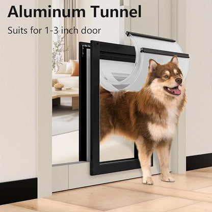 [MAVRICPOWER] Aluminum XL Dog Door for Door, Doggy Door with 2 Sliding Lock Panels for Extreme Weather, Pet Door for Dogs Up to 220 lbs