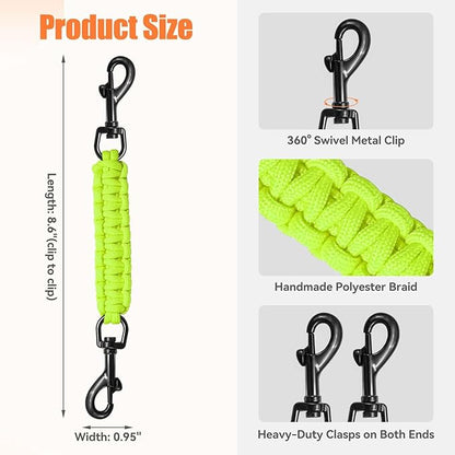 Dog Collar Safety Clip, Collar Companion, Handmade Backup Safety Strap, Double-Ended Clip Leash Connector, Suitable for Dog Harnesses, Prong, Pinch Collars (Fluoro Green, 1 Pack)
