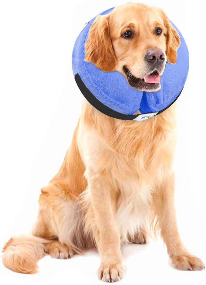 MCHY Inflatable Dog Cone,Adjustable Recovery Collar for Dogs After Surgery,Prevent from Biting & Scratching,Not Block Vision (Blue, L-Neck 15''- 20'')