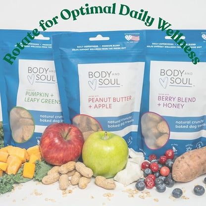 Body and Soul Berry Blend + Honey Crunchy Premium Health Training Dog Treats Superfood Oven Baked Biscuits Oats, Barley & Quinoa – Clean Natural Plant Protein, No Additives No Fillers Made in USA 10oz