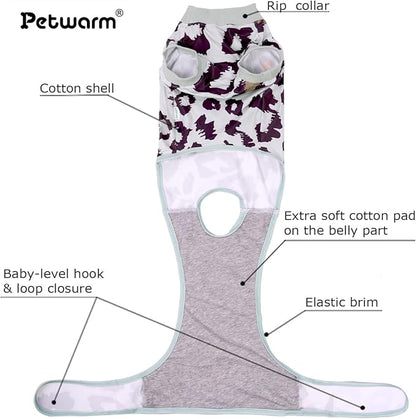 PetWarm Dog Onesie for Surgery Male, After Surgery Onesie for Male Female Dogs, Prevents Licking, Cotton Protect Abdominal, Dog Cone E-Collar Alternative, Leopard Pattern, Green Grey, L