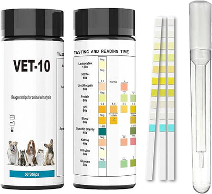 QMARK Urine Test Strips for Cats & Dogs, 50 Count, 10-Parameter UTI Testing Kit with Dropper and Tube
