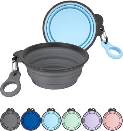 Aonkey Collapsible Dog Bowls with Bottle Carrier, 2 Pack Travel Dog Water Bowl Upgraded Carabiner, One-piece Molded Rim No Fall Off or Crack, Foldable Silicone Portable for Pets Walking Hiking 15oz