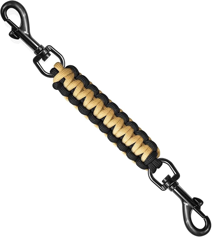 Dog Collar Safety Clip, Collar Companion, Handmade Backup Safety Strap, Double-Ended Clip Leash Connector, Suitable for Dog Harnesses, Prong, Pinch Collars (Black,Gold, 1 Pack)