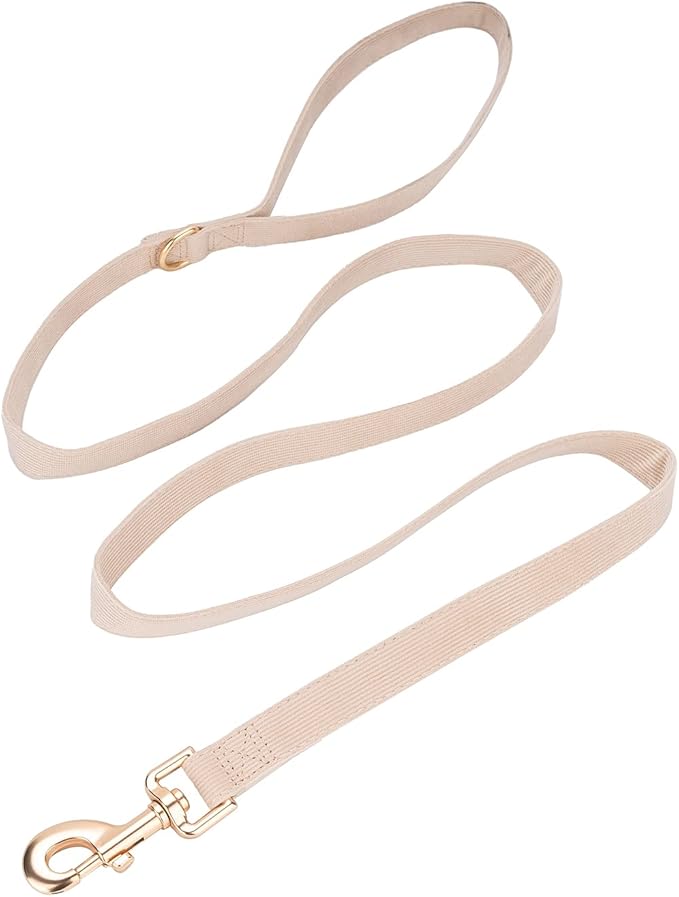 Soft Cotton Dog Leash, 5 Ft Heavy Duty Corduroy Dog Leashes with Gold Metal Hook for Small Medium Large Dogs,Small,White