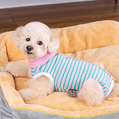 Dog Surgery Recovery Suit,Female Male Puppy Shirt,Dog Spay Neuter Onesie,E-Collar Cone Alternative,Abdominal Wound Protector,Prevent Licking Wound(Pink Green Stripe-xs)