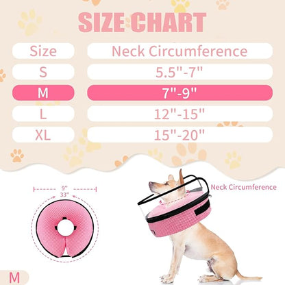 2-in-1 Soft Inflatable Dog Cone Collar Alternative with Enhanced Anti-Licking Guard Shield, Dog Collar After Surgery, Adjustable Recovery Cones for Large Medium Small Dogs and Cats (Pink,M)