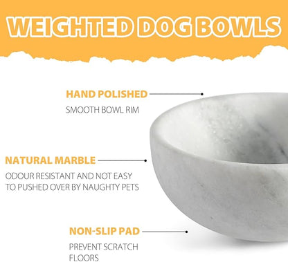 Karibiber White Dog Bowl, Marble Dog Food Bowl, Non-Slip Stone Dogs Water Bowl Large, Non-Tipping Heavy Duty Pet Bowl for Large Dogs, African Natural Marble, Holds 4.6Cups(7.5lbs)