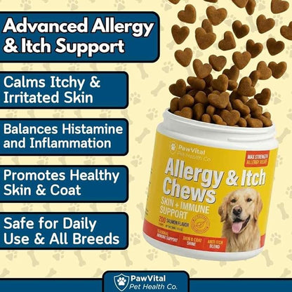 Dog Allergy Chews - 200ct Dog Allergy Relief for Itching Skin & Paw Licking - Allergy and Immune Chews for Dogs with Probiotics & Colostrum - Anti Itch Supplement for Seasonal Allergies, Salmon Flavor