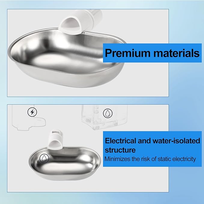 Smart Pet Water Fountain, Stainless Steel Automatic Pet Water Dispenser Wastewater Separation Feeding Watering Bowl for YSJ250424US for Cats and Small Dogs (Silver)