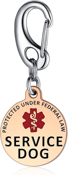 Service Dog Tag/ESA Animal Tag - Double Sided with Federal Protection & Red Medical Alert Symbol| Easily Attach to Collar, Harness, Vest | Service Dog Identification Tag