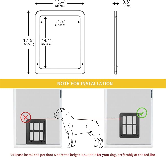 Enjoying Dog Door for Screen Doors, Passage Opening 11.2" x 14.4", Access Freely, Magnetic Swing Flap, Large Pet Door for Sliding Screen Doors, Lockable, Black