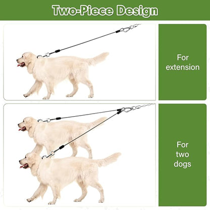 Chew Proof Dog Leash Extender, 24'' Wire Rope Extension for Small, Medium, Large Dogs, Walking, Training Puppies, Dual 2-Dog Leash, Metal Cable Lead for Collar & Harness