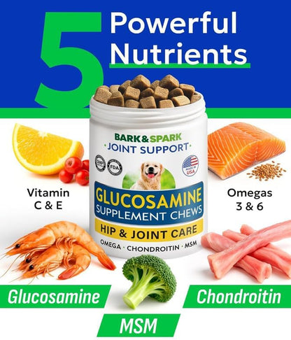 Glucosamine Chondroitin Dog Hip & Joint Supplement - Joint Pain Relief - Hip & Joint Chews for Dogs - Joint Support Large Breed - Senior Doggie Vitamin Pills Joint Health - (240 Treats - Chicken)