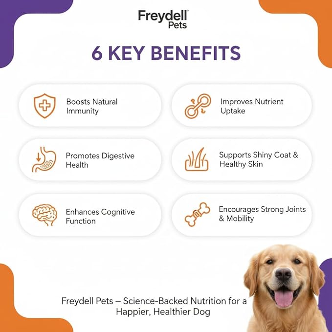 Freydell Pets 10-in-1 Multivitamin Dog Supplement – Glucosamine & Chondroitin Joint Support, Probiotics for Gut Health, Omega Fish Oil Skin & Coat, Immune & Allergy Support Vitamins (120 Chews)