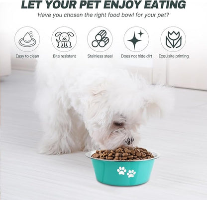 Stainless Steel Dog Bowls 2 Pack Small Medium Dogs Feeding Food Water Bowl with Non-Slip Silicone Sole, Stainless Steel Dog Dishes Elevated Raised Pet Feeder(Green+Grey, M(3.6 Cups)