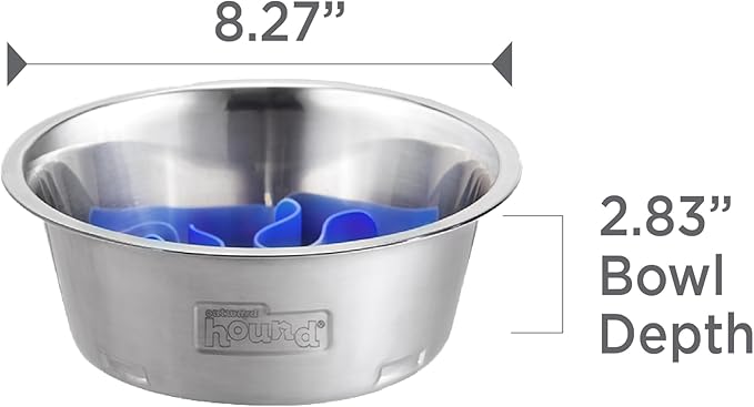 Outward Hound Fun Feeder Stainless-Steel Slo Bowl for Dogs – Medium 2‑Cup Capacity, Slow Feeding, Removable Puzzle Maze, Non-Slip, Fits Raised Feeding Platforms