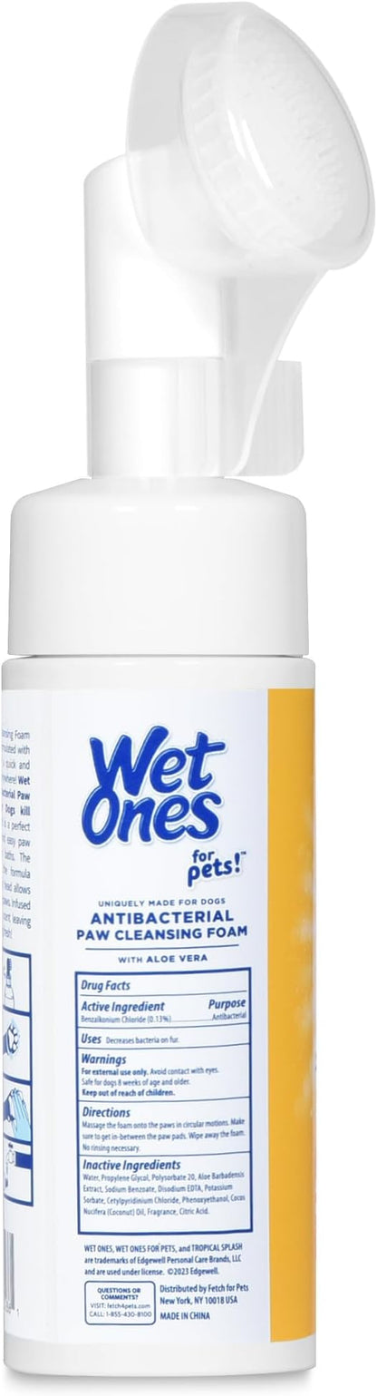 Wet Ones for Pets Antibacterial Dog Paw Cleaner with Built-in Brush, Foaming No-Rinse Formula for Cleaning Dirty Paws After Walks, Gentle Everyday Paw Wash for Dogs, 5 Oz - 2 Pack