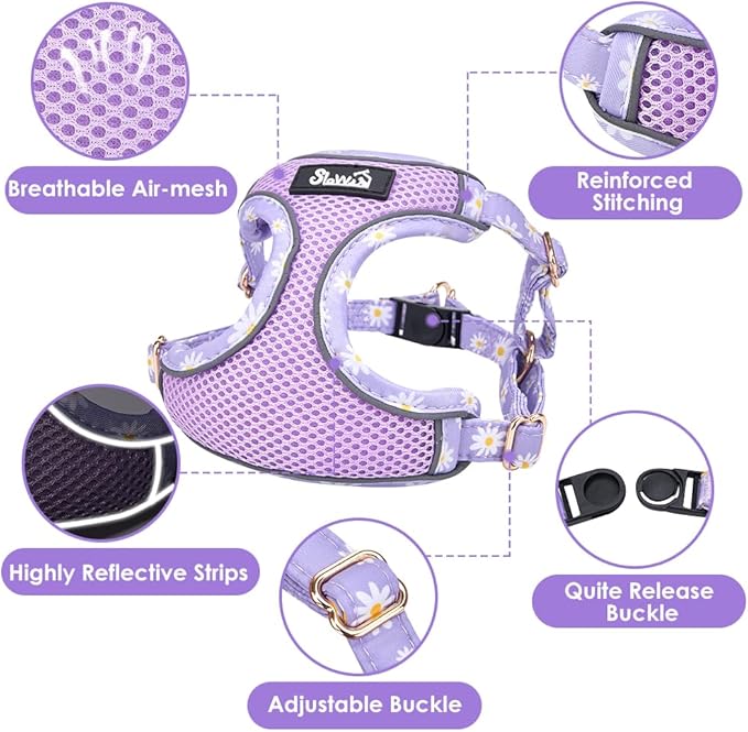 Lukovee No Pull Puppy Harness and Leash Set - Soft Lightweight Escape Proof Puppy Vest Harness, Breathable Adjustable Pet Harness with Dog Leash for Small Dogs (Purple, S)