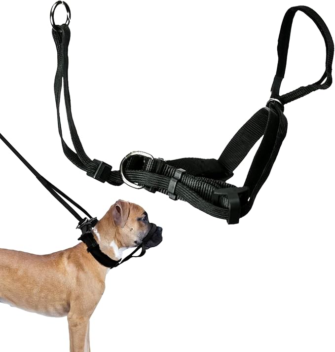 Sporn Head Halter for Dogs, No Pull Dog Harness, Durable Nylon Training Collar for Large Breeds, No Choke Design, Padded Restraints, Adjustable Fit, Easy On/Off, Black, Large