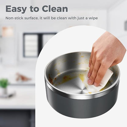 WENBOKMIN Dog Bowl, Stainless Steel Dog Food and Water Bowl with Non Slip Quiet Bottom, Easy to Clean, Dishwasher Safe, 64oz, Deep Grey