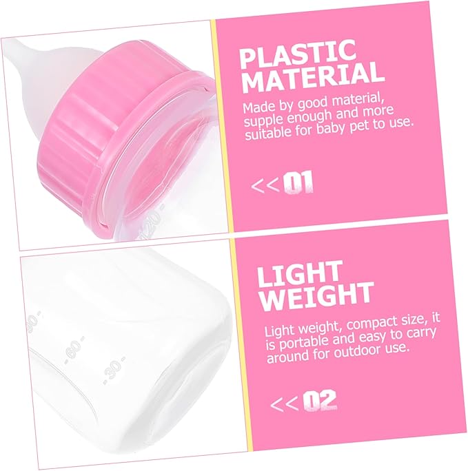 Levemolo 2pcs Cat Nursing Bottles Manual Feeder for Kittens and Puppies Milk Bottle Scale for Easy Feeding Yellow Pink