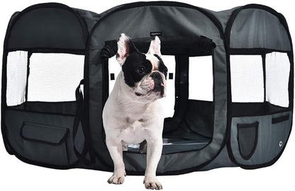 AmazonBasics Foldable Octagonal Indoor/Outdoor Portable Soft Pet Dog Playpen with Storage Pockets, Large (45 x 45 x 24 inches), Grey