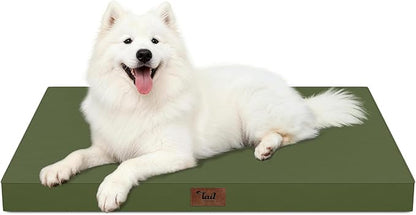 Outdoor Large Washable Dog Bed, Orthopedic Egg Crate Foam Dog Crate Mat for Large Dogs with Removable Oxford Cooling Cover, Amy Green