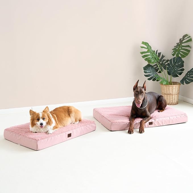 EHEYCIGA Orthopedic Dog Beds for Large Dogs with Removable Washable Cover, Pink, 36x27